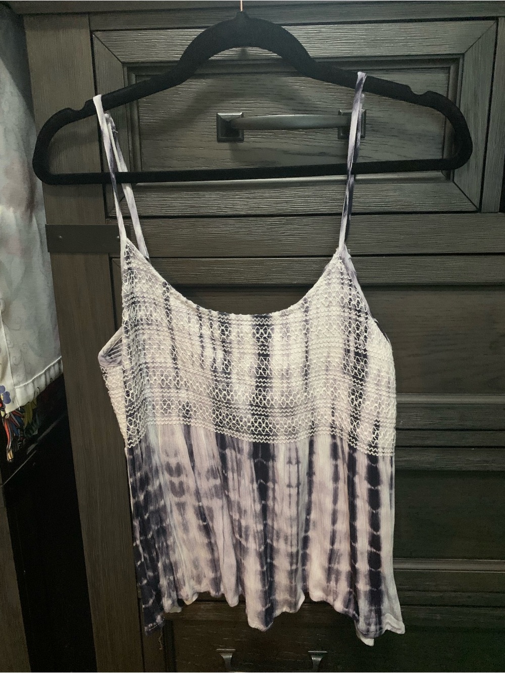 Forever 21 Tie-Dye Crocheted Yoke Tank - White & Navy